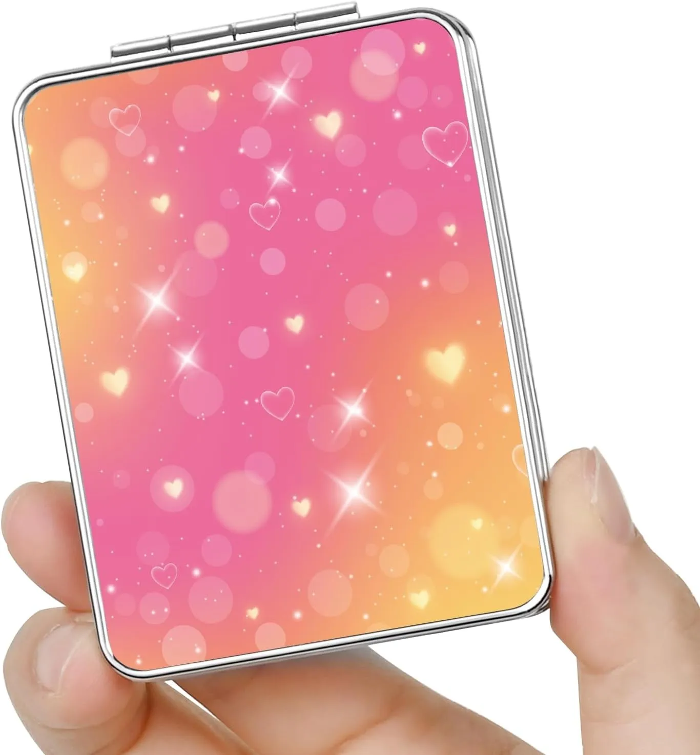 Pocket Mirror, Small Travel Mirror with Magnification, Portable Double-Sided Magnifying Cosmetic Mirror for Daily (Pink Marble)