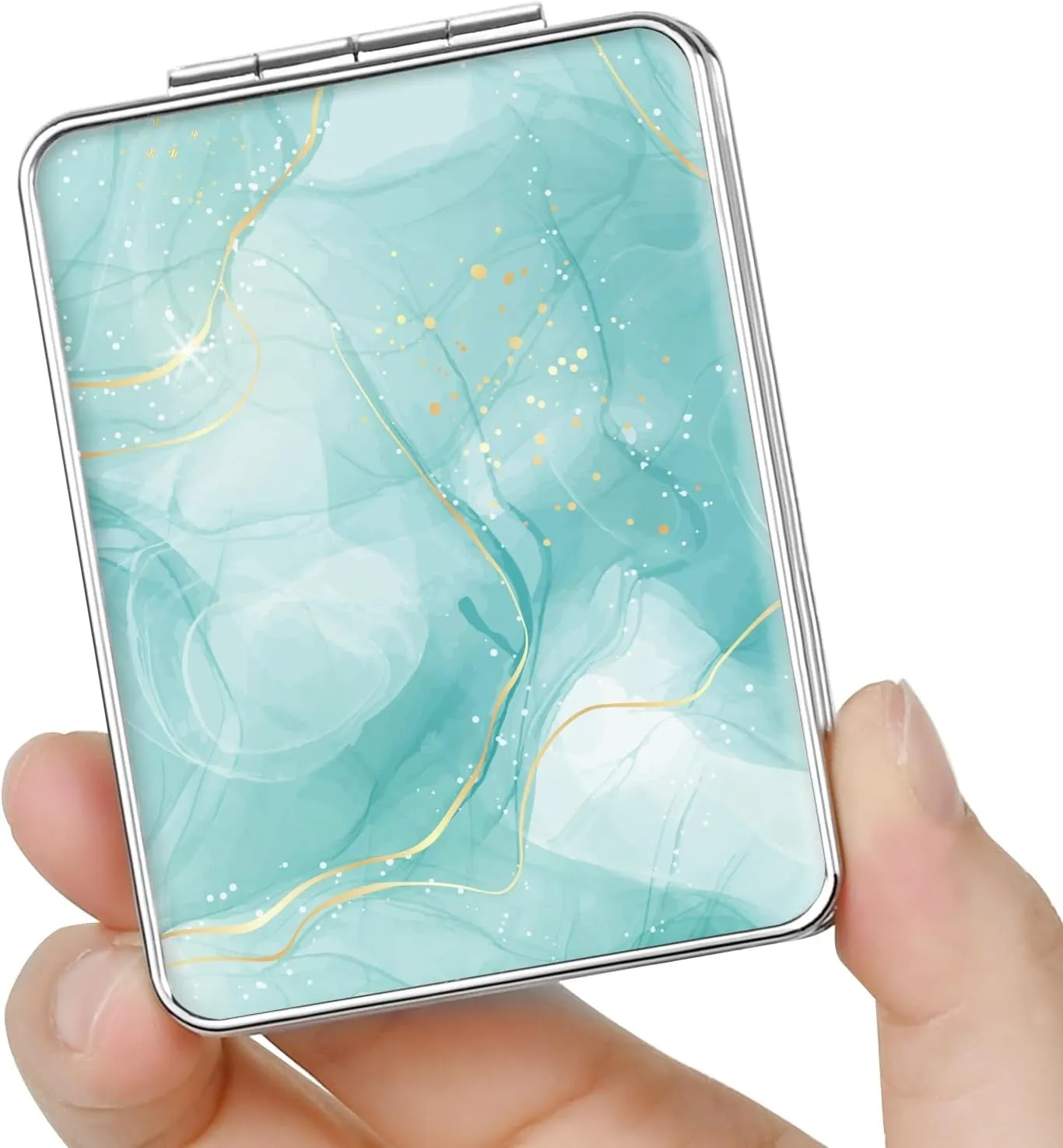 Pocket Mirror, Small Travel Mirror with Magnification, Portable Double-Sided Magnifying Cosmetic Mirror for Daily (Pink Marble)