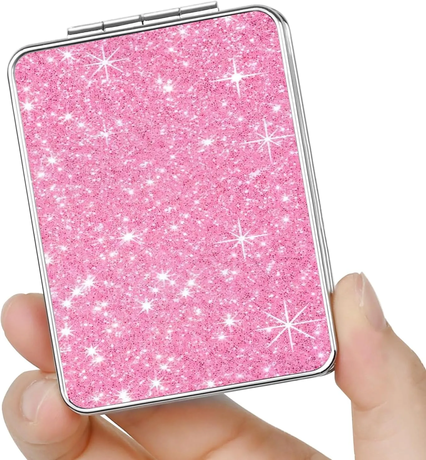 Pocket Mirror, Small Travel Mirror with Magnification, Portable Double-Sided Magnifying Cosmetic Mirror for Daily (Pink Marble)
