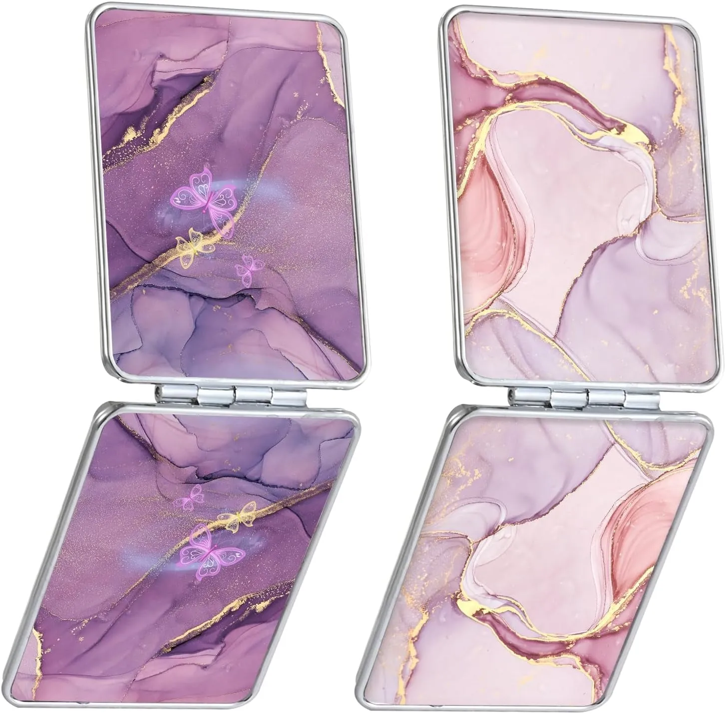 Pocket Mirror, Small Travel Mirror with Magnification, Portable Double-Sided Magnifying Cosmetic Mirror for Daily (Pink Marble)