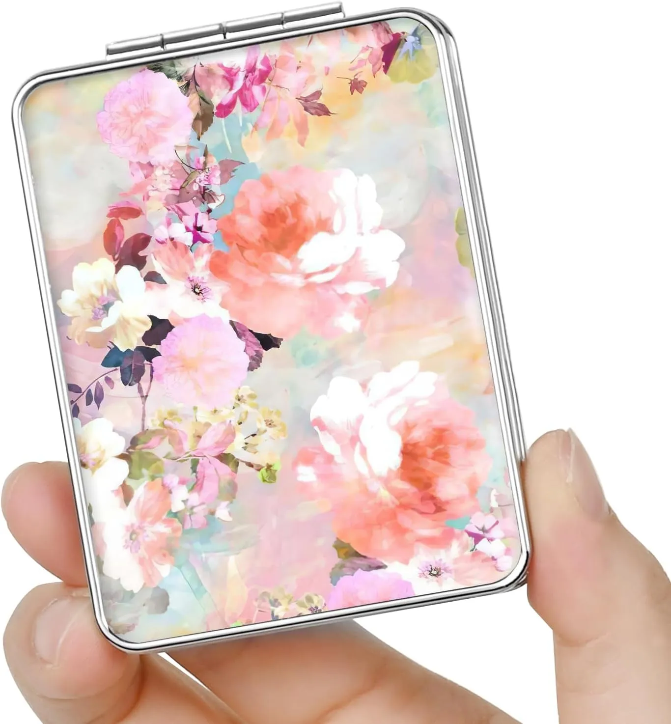 Pocket Mirror, Small Travel Mirror with Magnification, Portable Double-Sided Magnifying Cosmetic Mirror for Daily (Pink Marble)