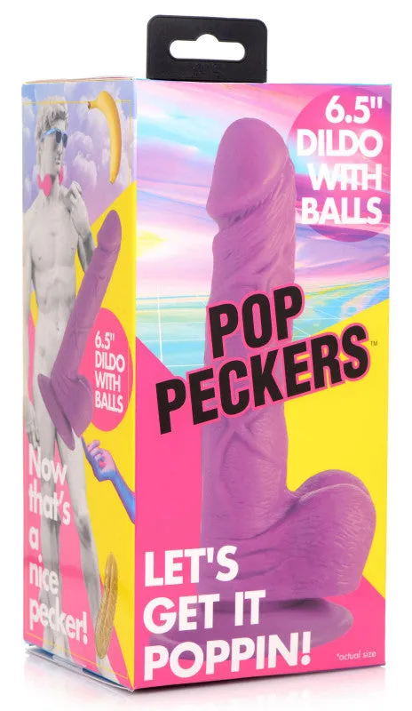 Pop Pecker 6.5 Inch  With Balls - Purple