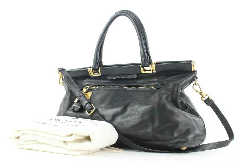 Prada Black Leather Top Handle 2way Shoulder Bag 48pr125