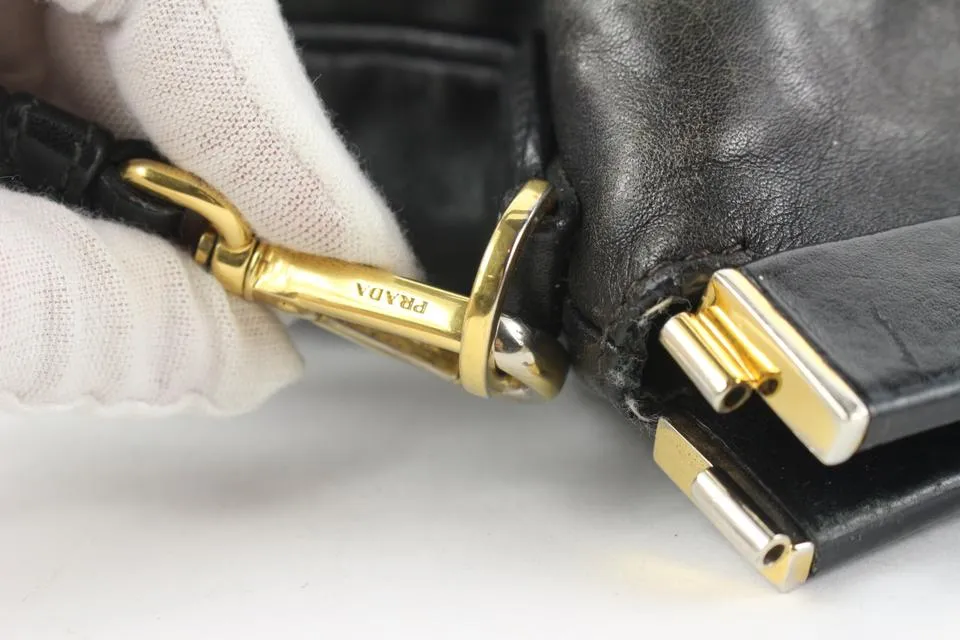 Prada Black Leather Top Handle 2way Shoulder Bag 48pr125