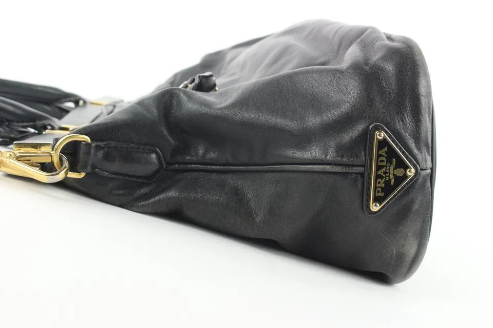 Prada Black Leather Top Handle 2way Shoulder Bag 48pr125