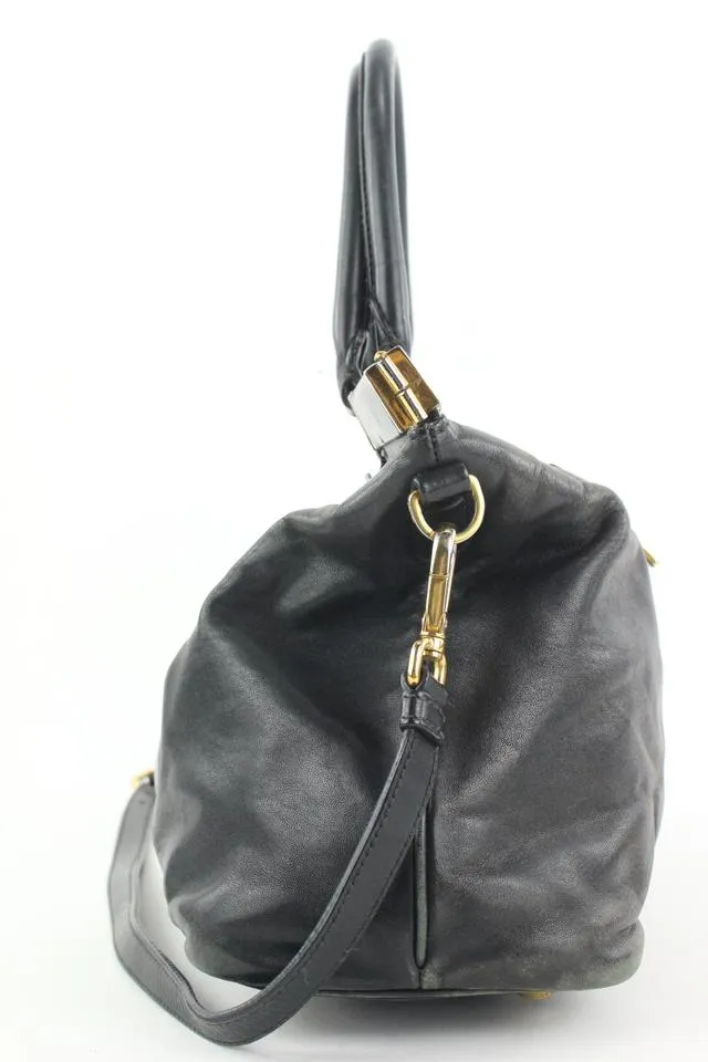 Prada Black Leather Top Handle 2way Shoulder Bag 48pr125