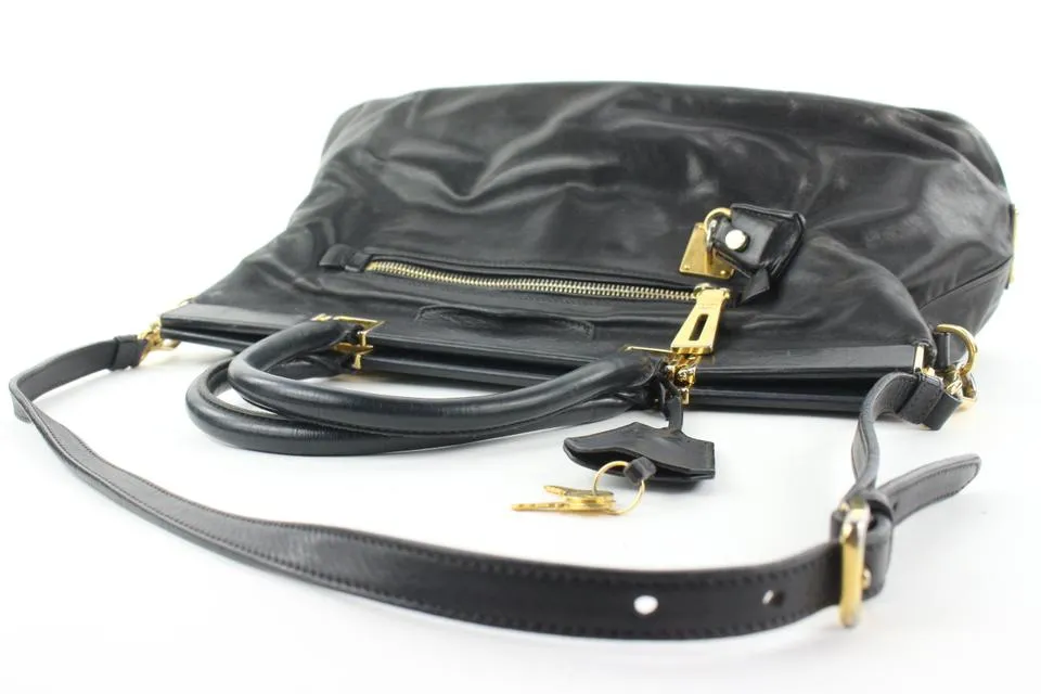 Prada Black Leather Top Handle 2way Shoulder Bag 48pr125