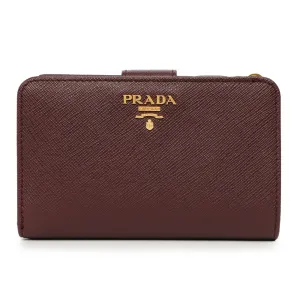 Prada Burgundy Saffiano Compact Wallet