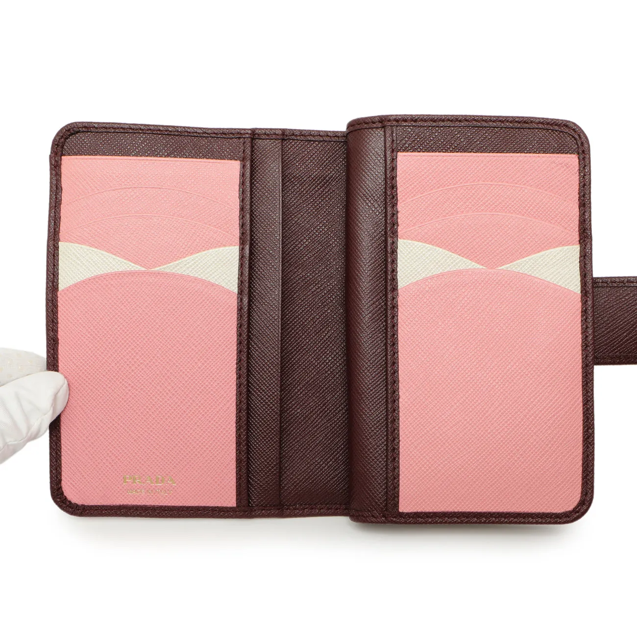 Prada Burgundy Saffiano Compact Wallet