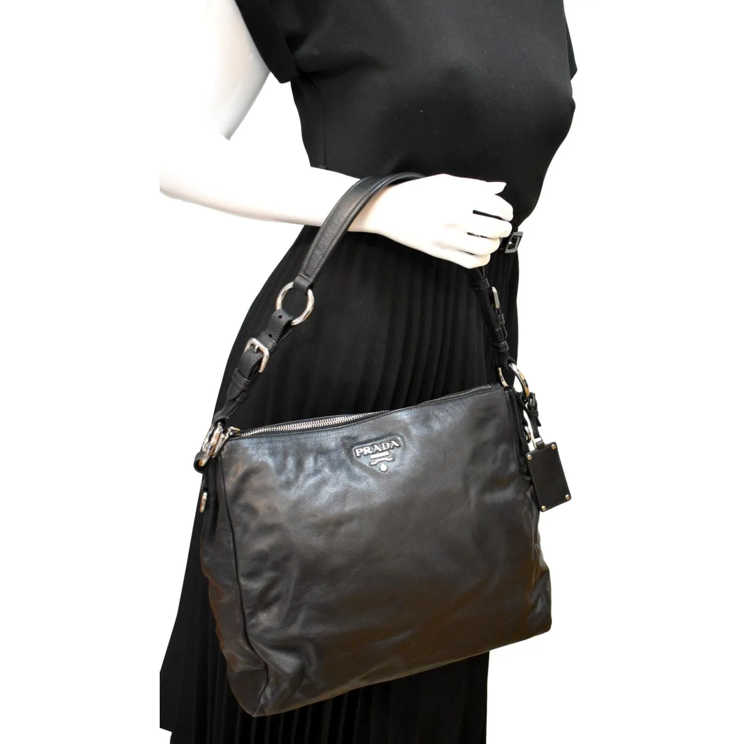 PRADA Leather Shoulder Bag Black