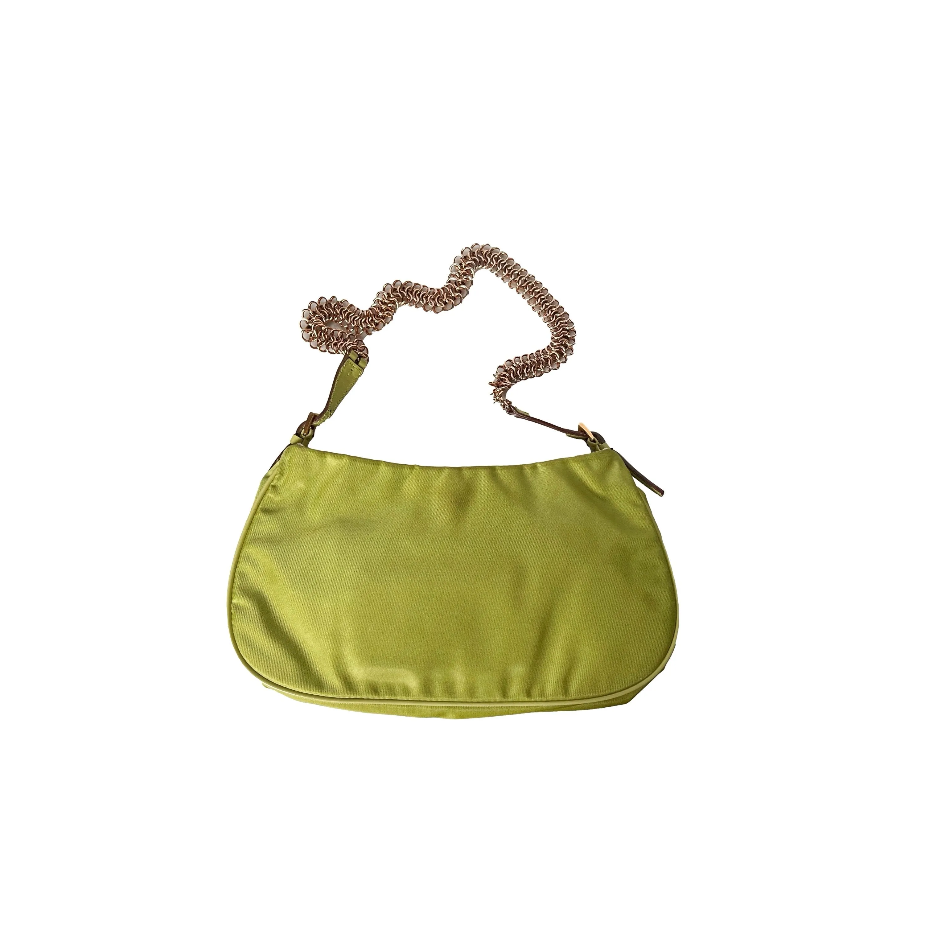 Prada Lime Green Nylon Chain Shoulder Bag