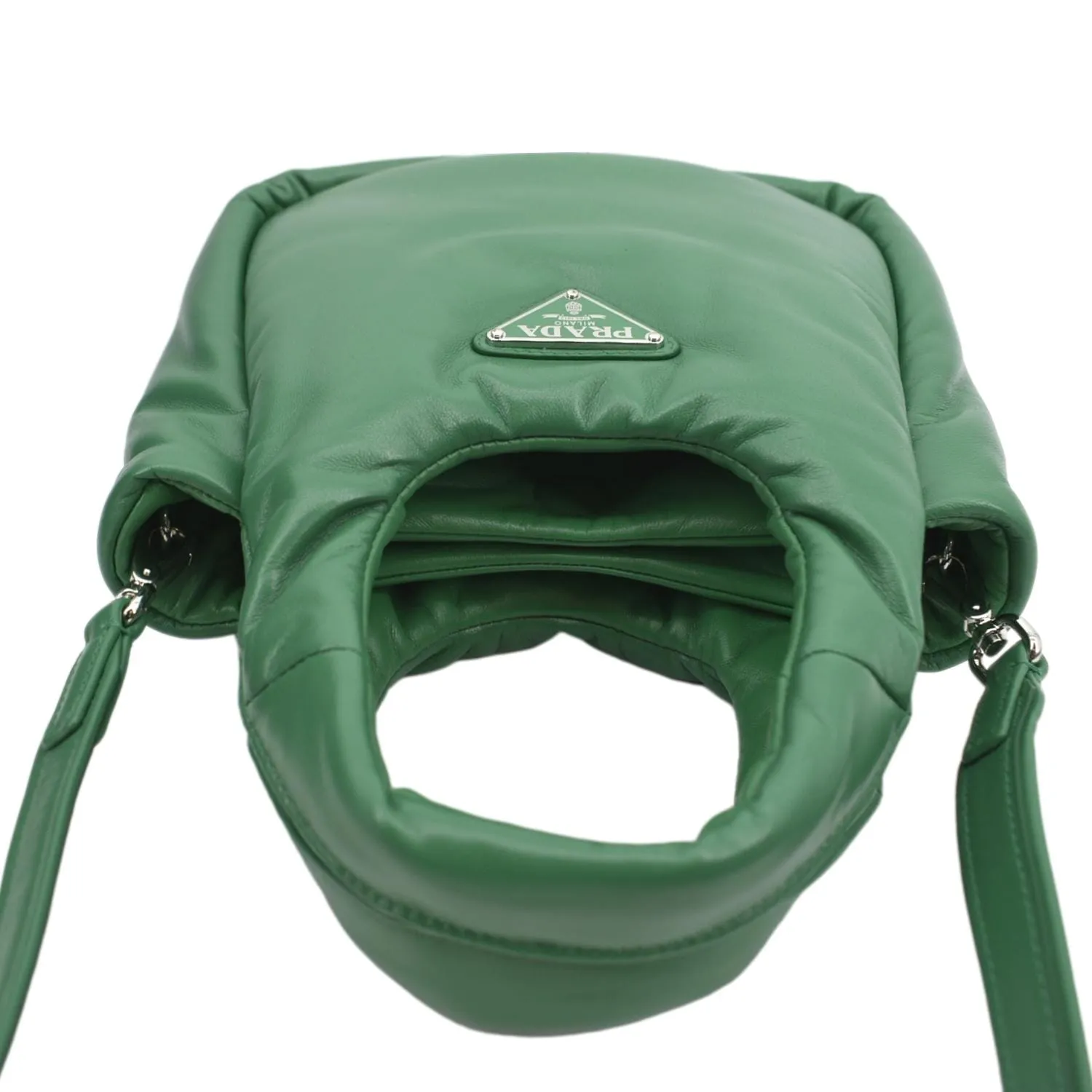 PRADA Small Padded Soft Leather Shoulder Bag Dark Green