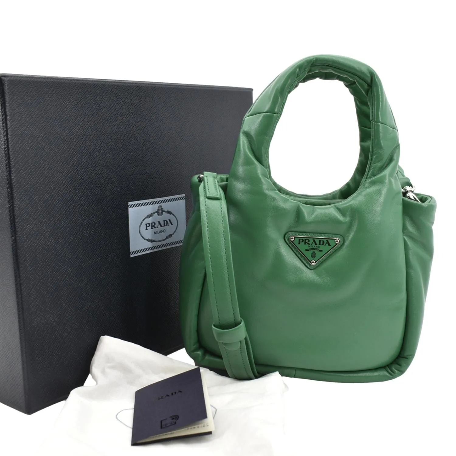 PRADA Small Padded Soft Leather Shoulder Bag Dark Green