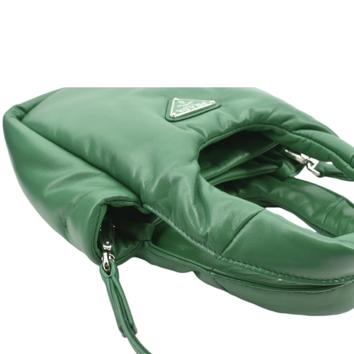 PRADA Small Padded Soft Leather Shoulder Bag Dark Green