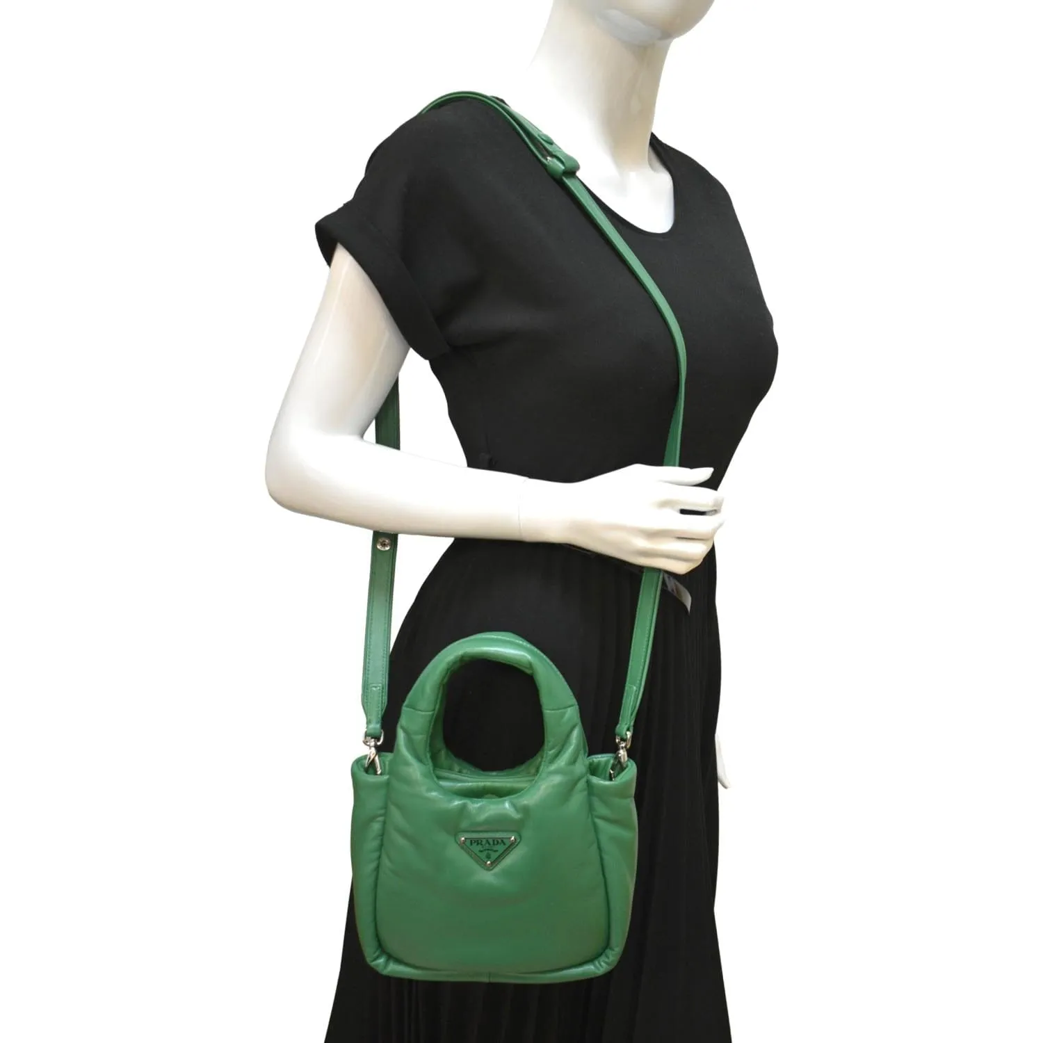 PRADA Small Padded Soft Leather Shoulder Bag Dark Green