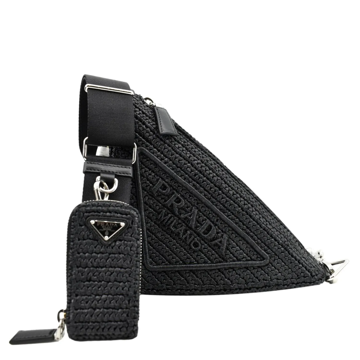 PRADA Triangle Raffia Shoulder Bag Black