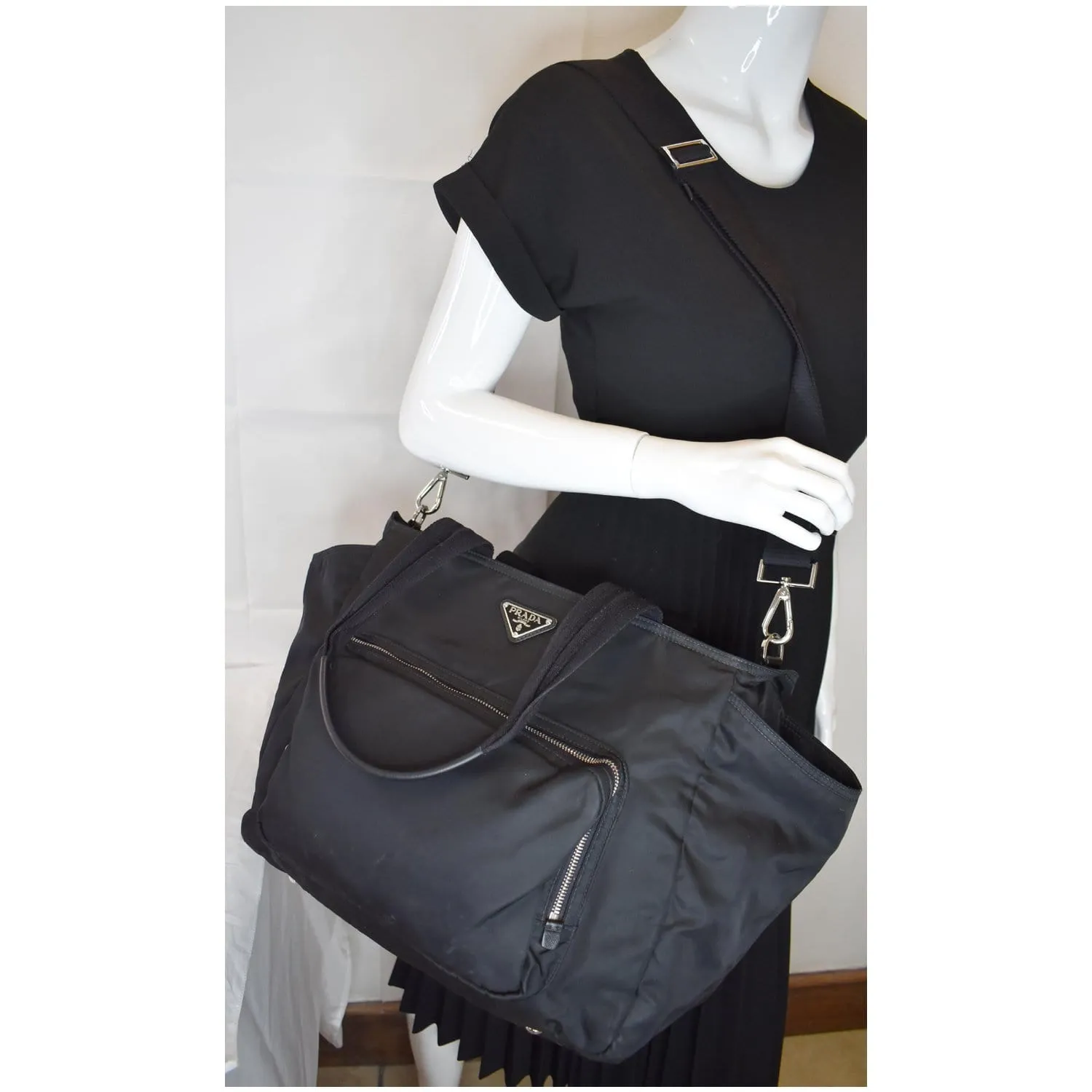PRADA Vela Nylon Baby Shoulder Bag Black