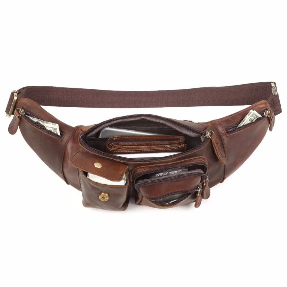 Preston Fanny Pack Waist Bag Crossbody Bag, Leather, Brown, One Size