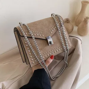 PU Leather Chain Rivet Lock Shoulder Bag