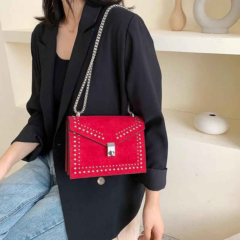 PU Leather Chain Rivet Lock Shoulder Bag