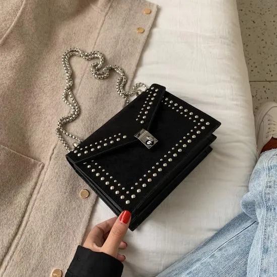 PU Leather Chain Rivet Lock Shoulder Bag