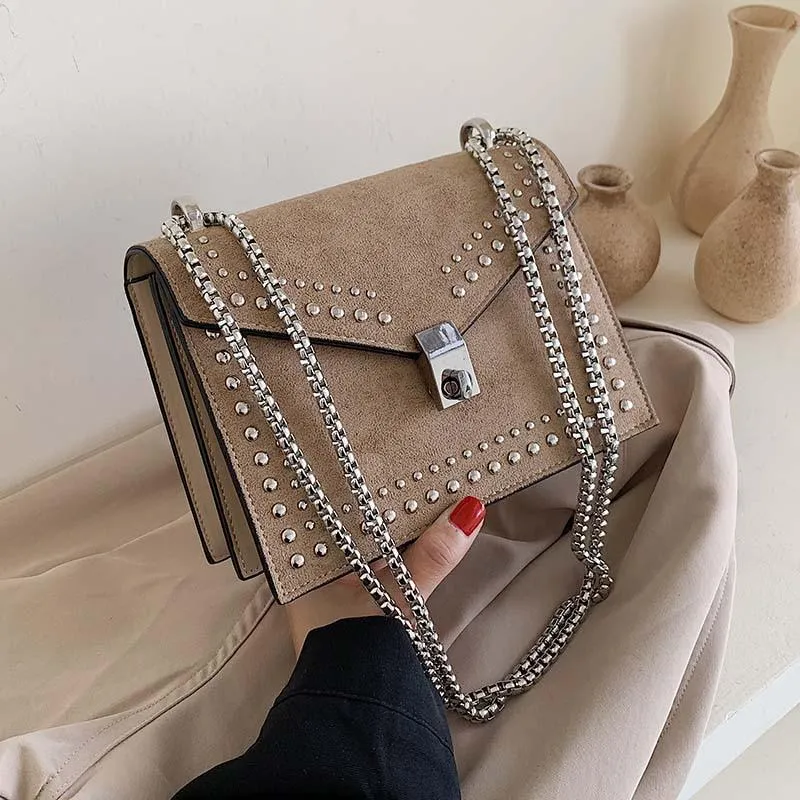 PU Leather Chain Rivet Lock Shoulder Bag