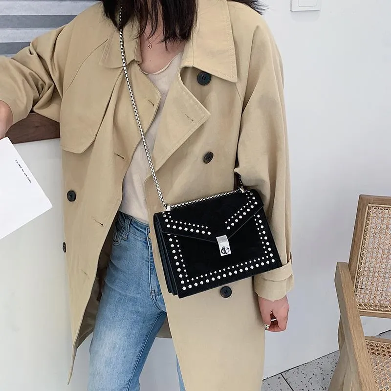 PU Leather Chain Rivet Lock Shoulder Bag