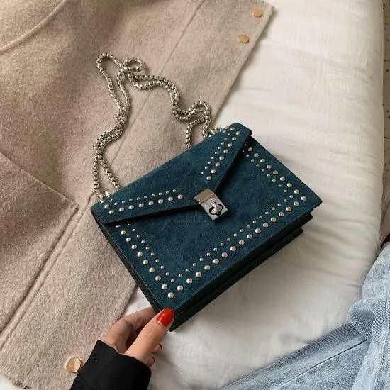 PU Leather Chain Rivet Lock Shoulder Bag