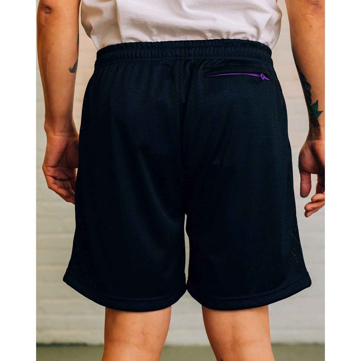 Raised By Wolves Men Two-Tone Mesh Shorts Black Purple