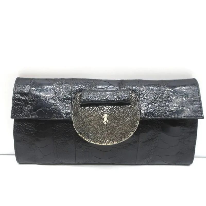 R&Y Augousti Clutch Black Snakeskin & Stingray Evening Bag