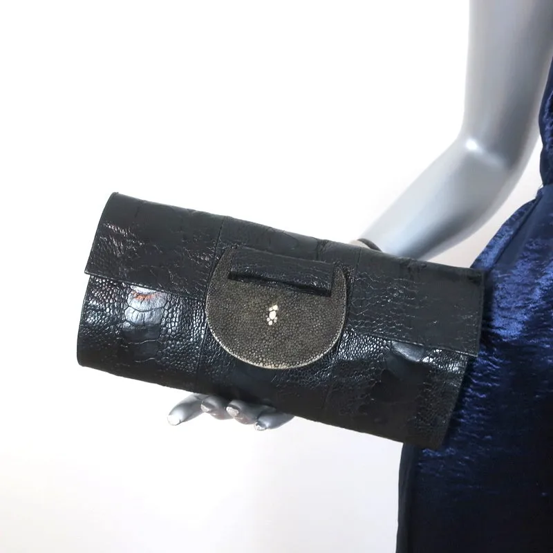 R&Y Augousti Clutch Black Snakeskin & Stingray Evening Bag