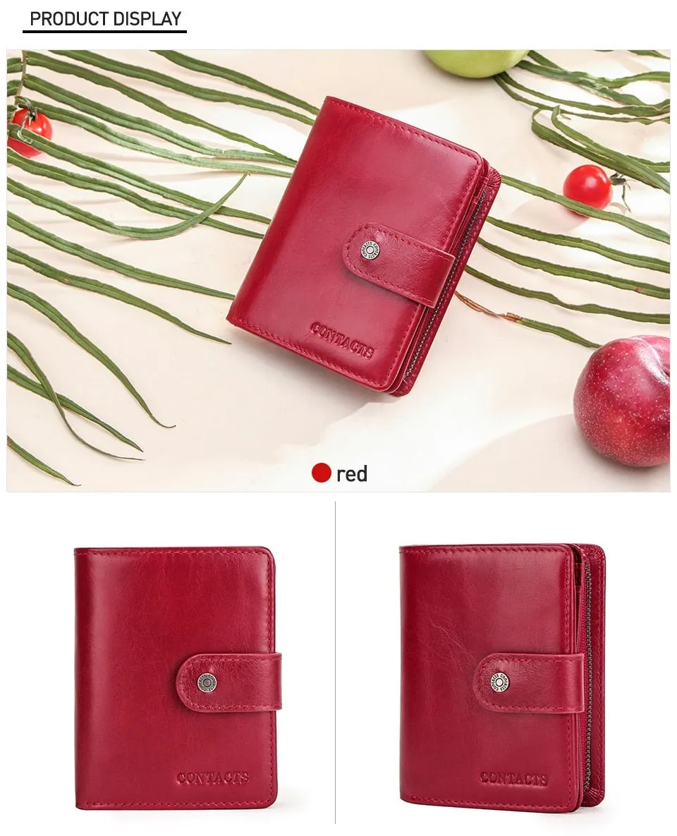 Realaiot Genuine Leather Wallets Women Men Wallet Short Small Rfid Card Holder Wallets Ladies Red Coin Purse Portfel Damski