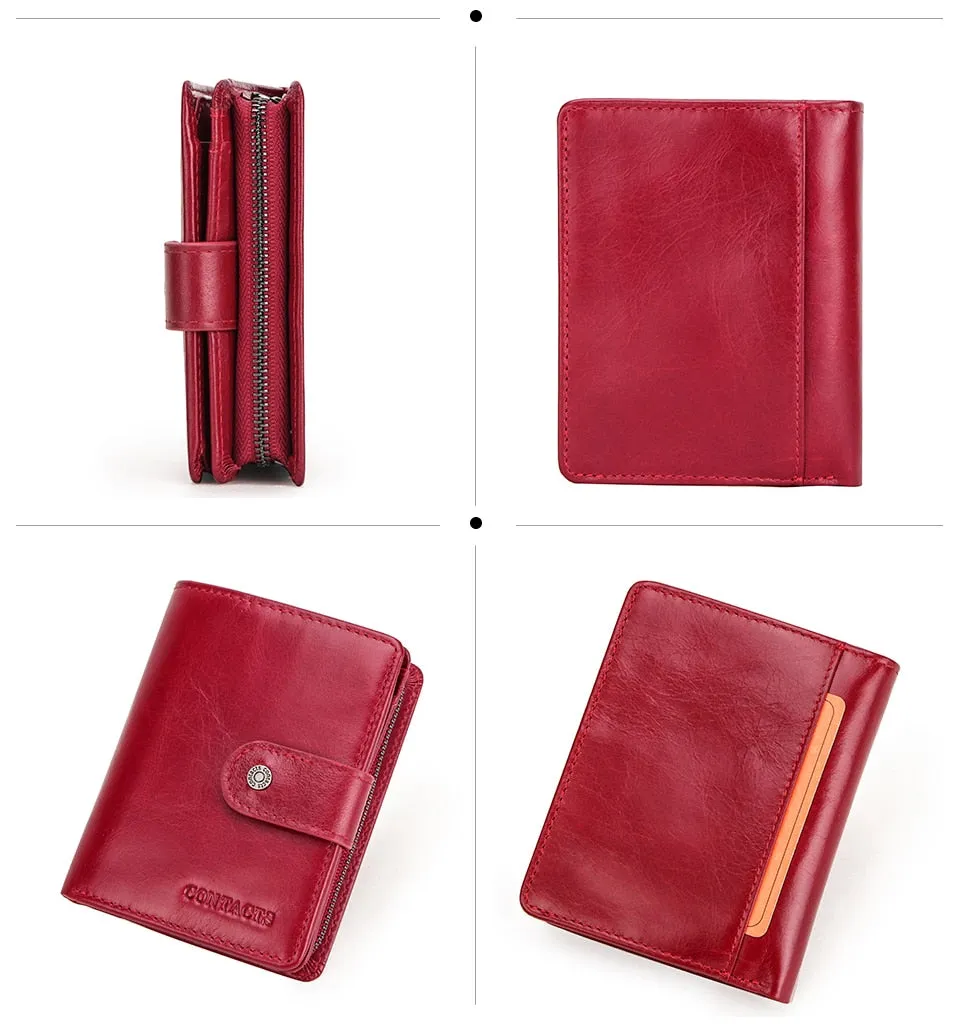 Realaiot Genuine Leather Wallets Women Men Wallet Short Small Rfid Card Holder Wallets Ladies Red Coin Purse Portfel Damski