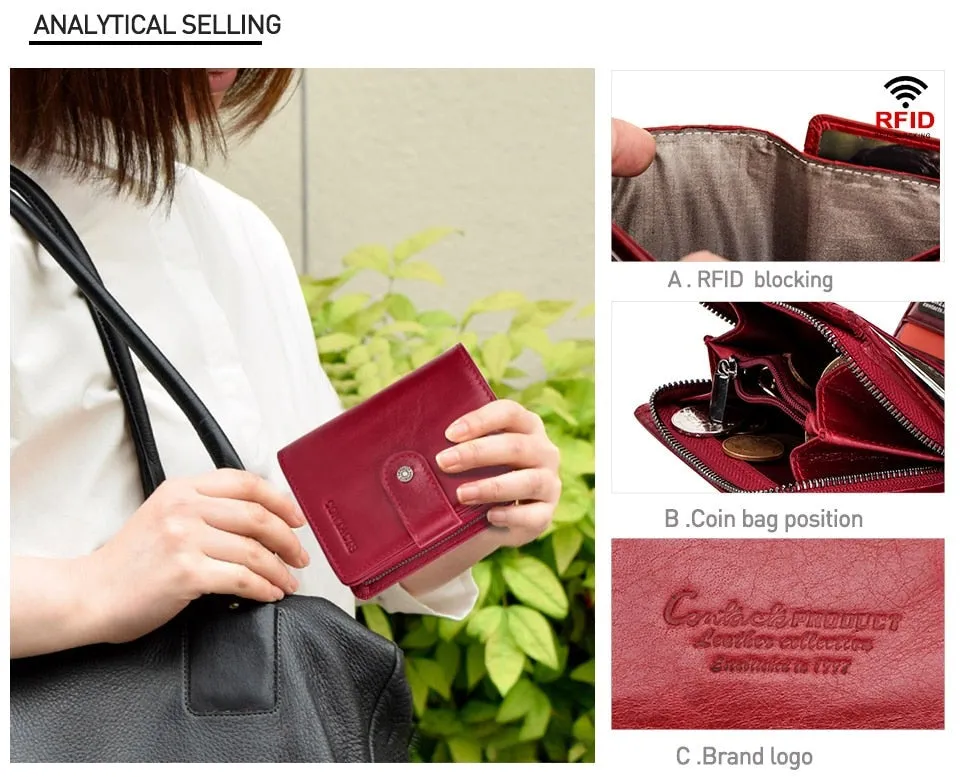 Realaiot Genuine Leather Wallets Women Men Wallet Short Small Rfid Card Holder Wallets Ladies Red Coin Purse Portfel Damski