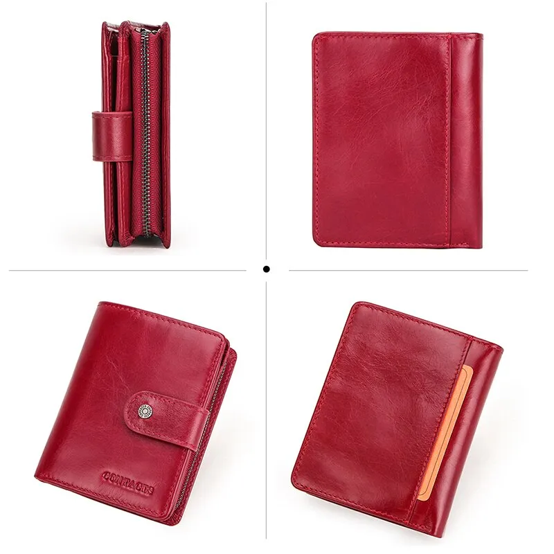 Realaiot Genuine Leather Wallets Women Men Wallet Short Small Rfid Card Holder Wallets Ladies Red Coin Purse Portfel Damski