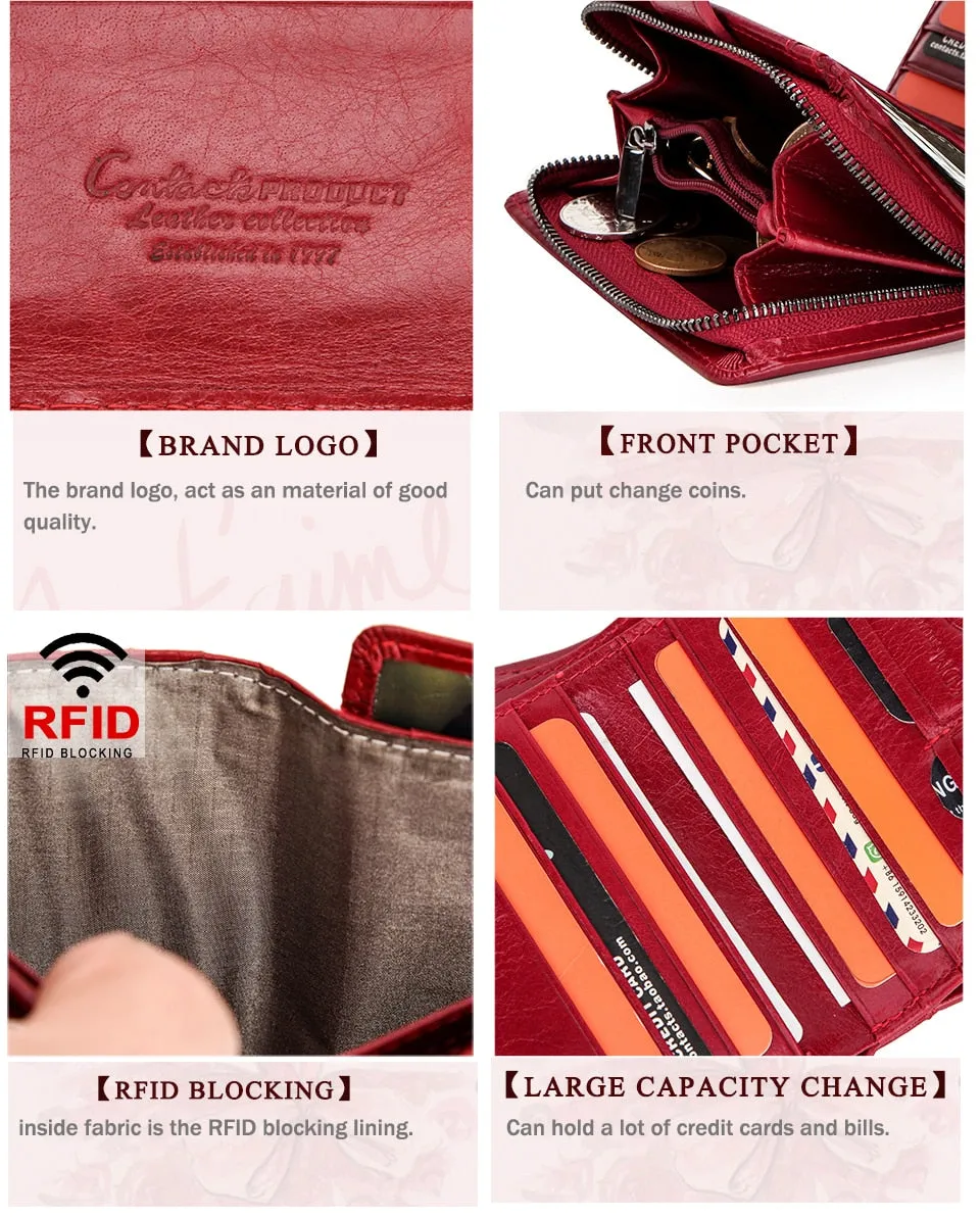 Realaiot Genuine Leather Wallets Women Men Wallet Short Small Rfid Card Holder Wallets Ladies Red Coin Purse Portfel Damski
