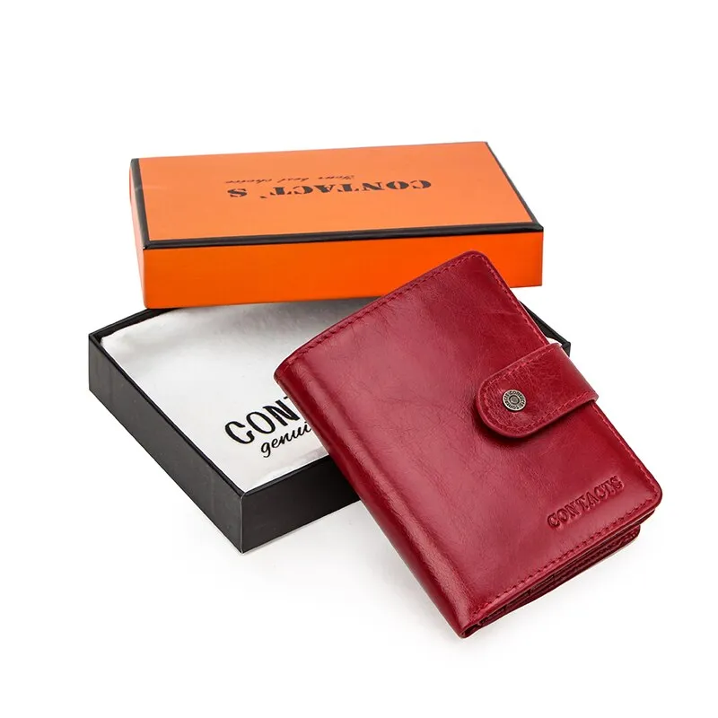 Realaiot Genuine Leather Wallets Women Men Wallet Short Small Rfid Card Holder Wallets Ladies Red Coin Purse Portfel Damski