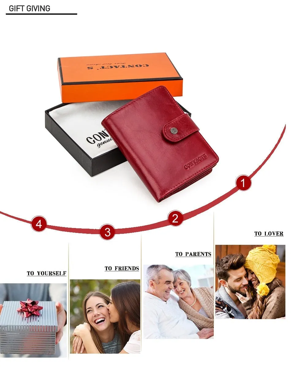 Realaiot Genuine Leather Wallets Women Men Wallet Short Small Rfid Card Holder Wallets Ladies Red Coin Purse Portfel Damski
