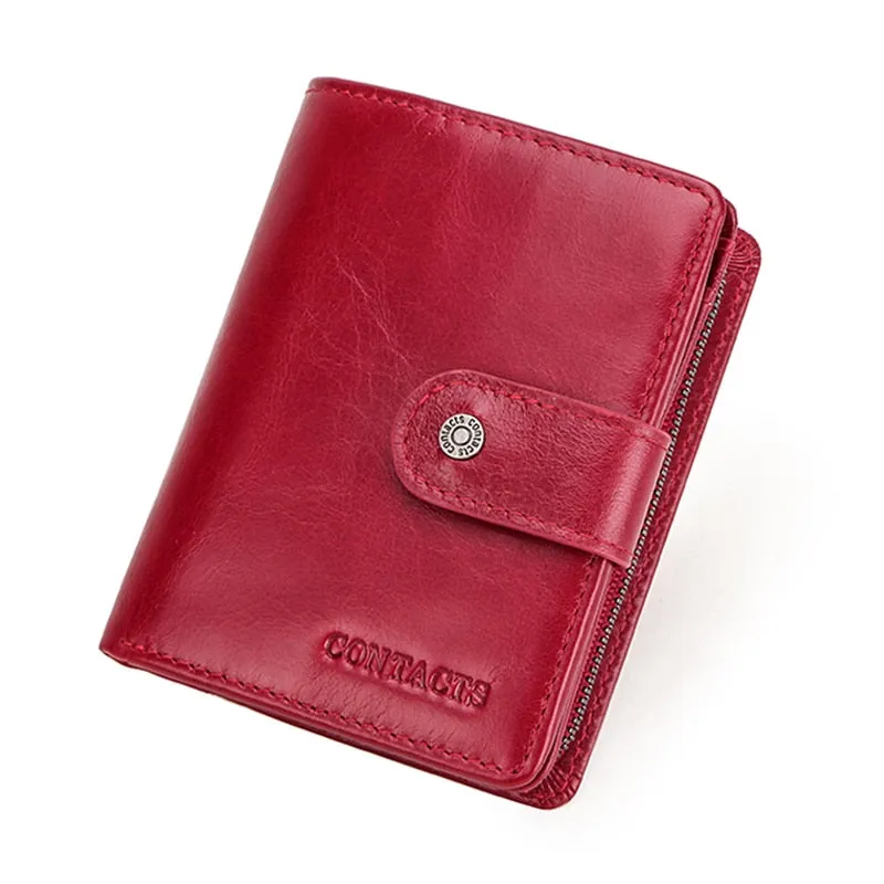 Realaiot Genuine Leather Wallets Women Men Wallet Short Small Rfid Card Holder Wallets Ladies Red Coin Purse Portfel Damski