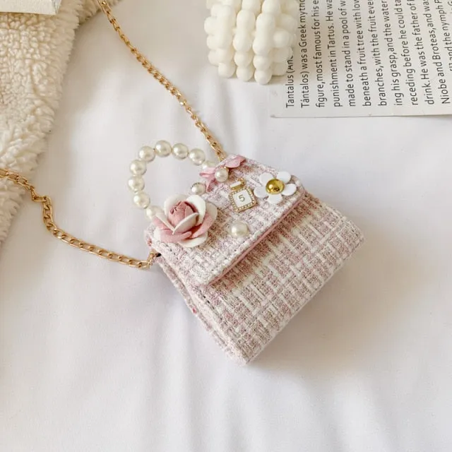 Realaiot Korean Style Women Mini Handbags Tote Cute Girls Princess Bow Messenger Bag Baby Girl Pearl Party Shoulder Hand Bags Gift