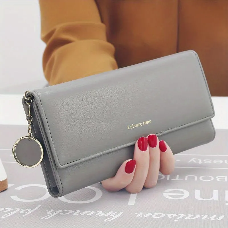 realaiot  Simple Long Clutch Purse, Casual & Lightweight Large Capacity Wallets, Portable Storage Bag With Pendant