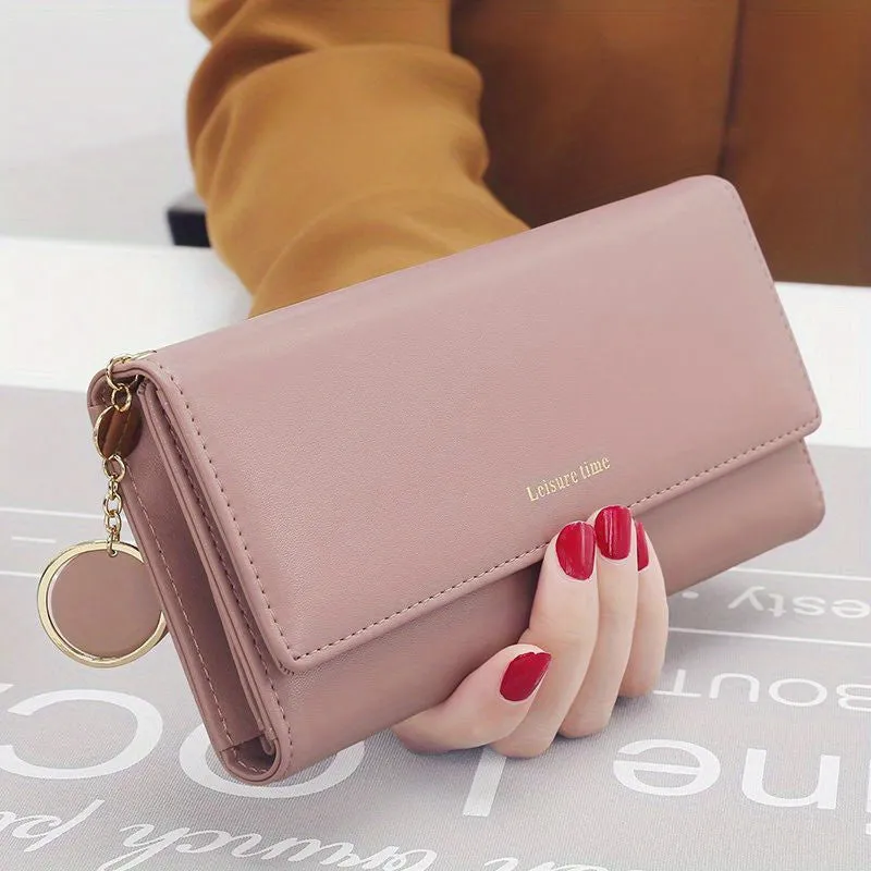 realaiot  Simple Long Clutch Purse, Casual & Lightweight Large Capacity Wallets, Portable Storage Bag With Pendant