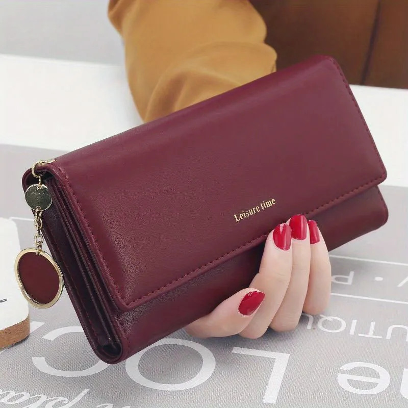 realaiot  Simple Long Clutch Purse, Casual & Lightweight Large Capacity Wallets, Portable Storage Bag With Pendant