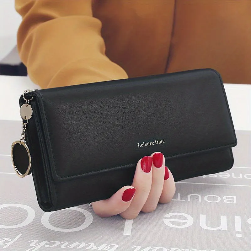 realaiot  Simple Long Clutch Purse, Casual & Lightweight Large Capacity Wallets, Portable Storage Bag With Pendant