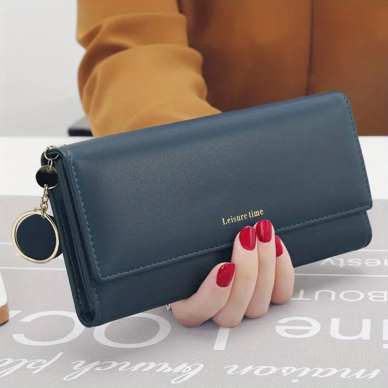 realaiot  Simple Long Clutch Purse, Casual & Lightweight Large Capacity Wallets, Portable Storage Bag With Pendant