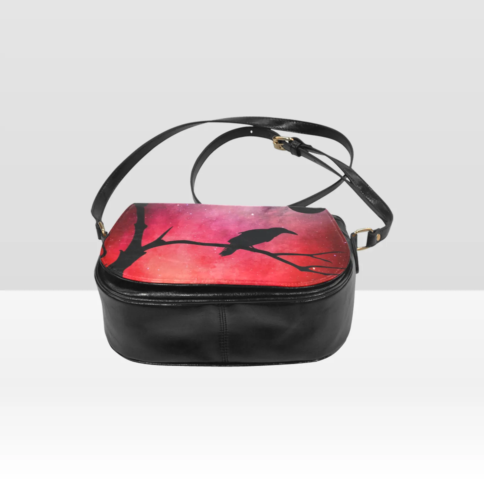 Red Saddle Bag Purse | Black Crow Saddlebag | Raven Crossbody Bag | Red Handbag Black Bird Shoulder Bag