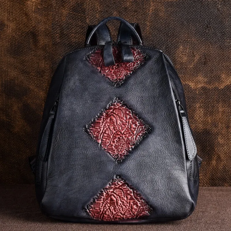 Regal Embossed Leather Backpack for Women - Black/Brown/Green/Maroon