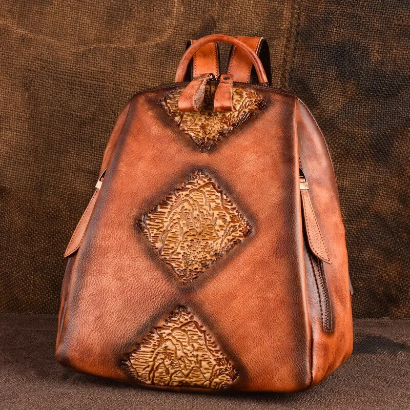 Regal Embossed Leather Backpack for Women - Black/Brown/Green/Maroon