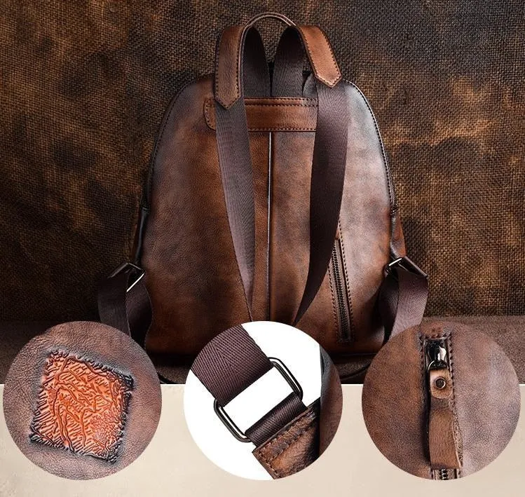 Regal Embossed Leather Backpack for Women - Black/Brown/Green/Maroon