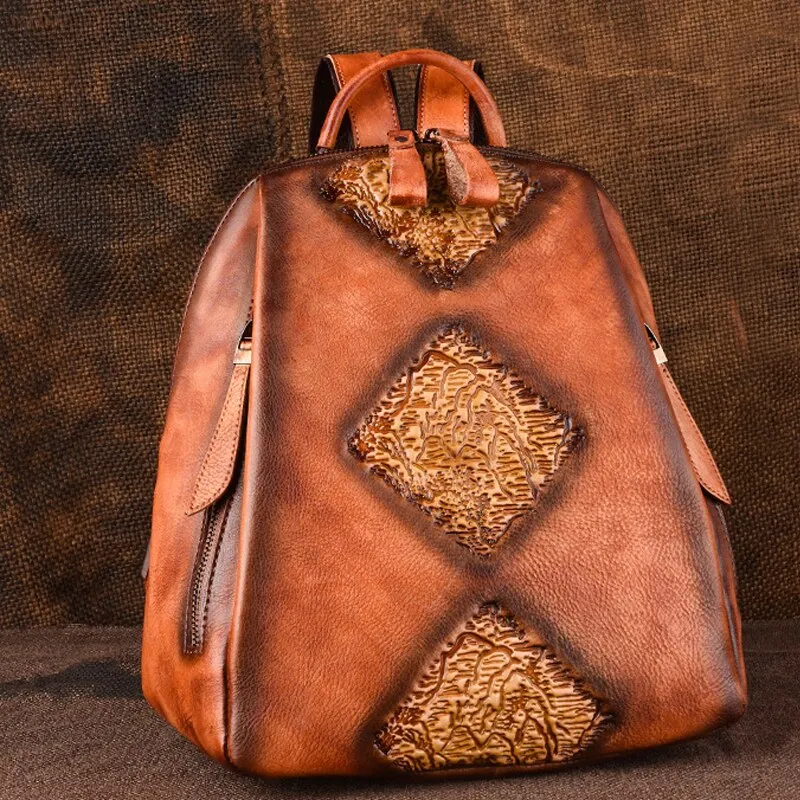 Regal Embossed Leather Backpack for Women - Black/Brown/Green/Maroon